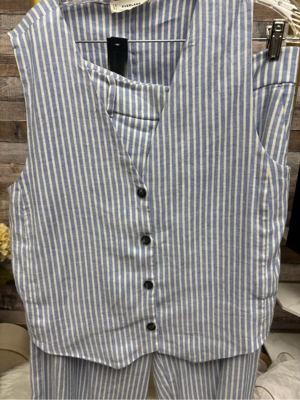 Everlane White & Blue Striped Sleeveless Vest and Pants Set - Picture 2 of 7